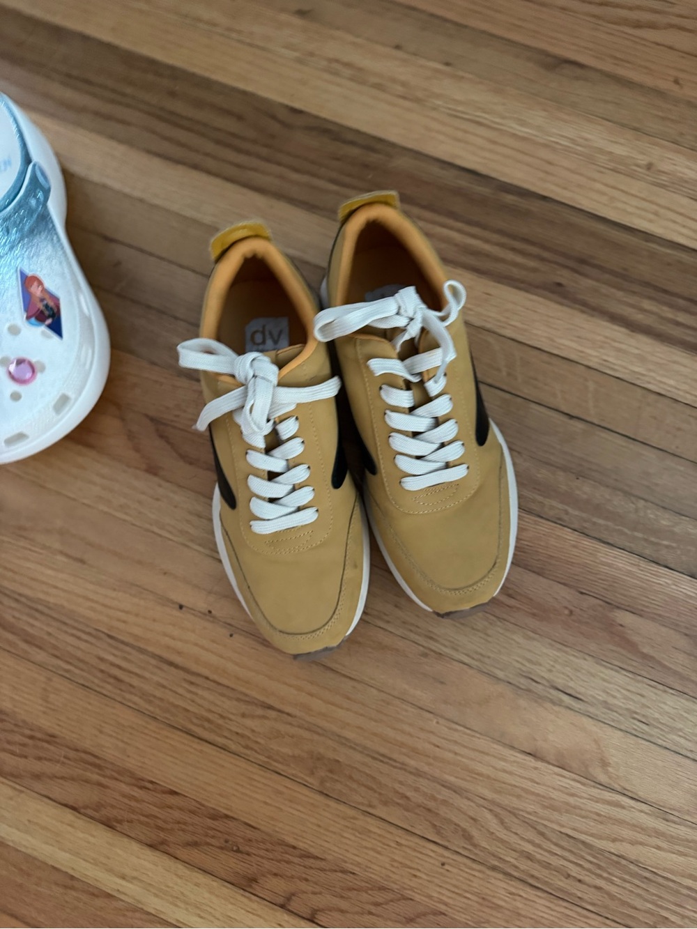 DV by Dolce Vita Mustard and Black Women's Lace-Up Sneakers